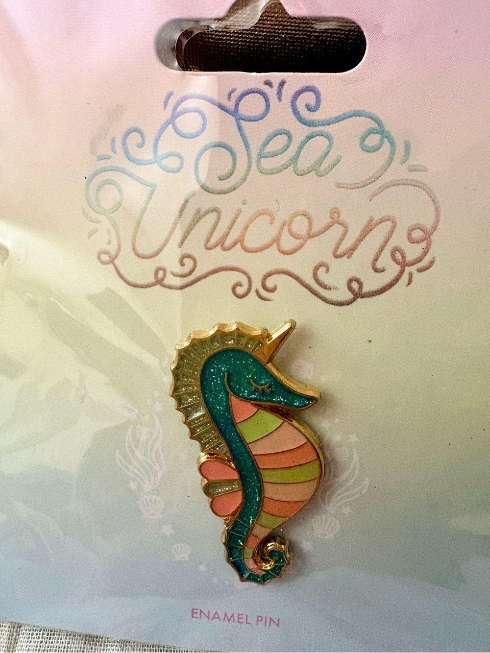 Enamel Seahorse Unicorn Pin - Teal & Pink